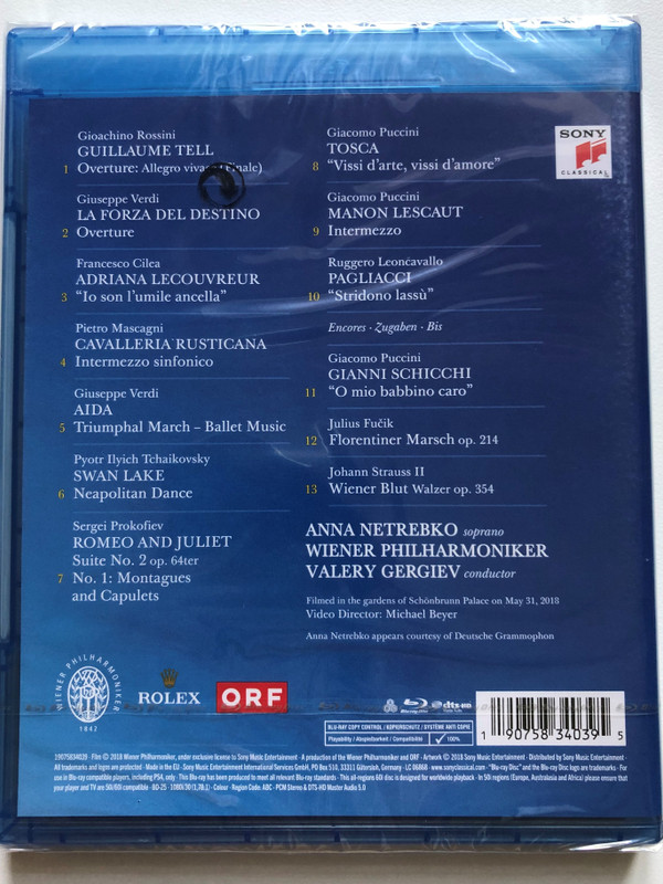 2018 Summer Night Concert = Sommernachtskonzert / Wiener Philharmoniker, Valery Gergiev, Anna Netrebko / An Italian Night As Seen On TV / Sony Classical Blu-ray Disc 2018 / 19075834039