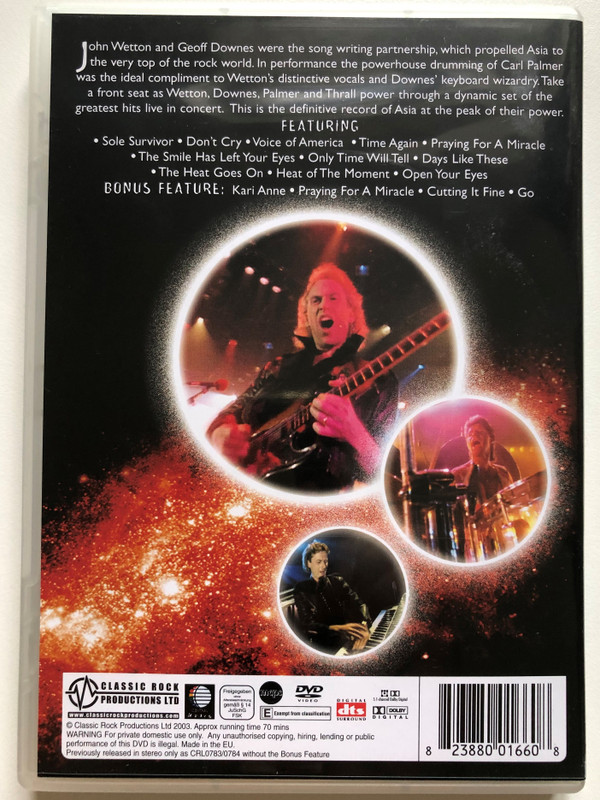 Asia – Live Legends / Classic Rock Productions Ltd. DVD Video CD 2003 / CRL1660 PAL
