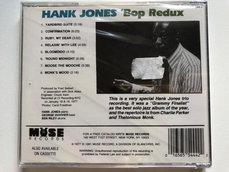 Hank Jones – 'Bop Redux / With Hank Jones, George Duvivier, Ben Riley / Muse Records Audio CD 1991 / MCD 5444 