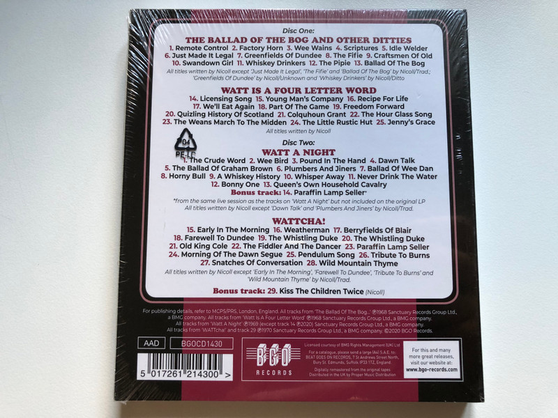 Watt Nicoll - Four Albums On Two Disc / Also Includes Bonus Tracks, Digitally Remastered / BGO Records 2x Audio CD 2020 / BGOCD1430 