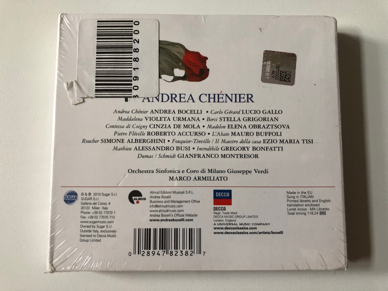 Andrea Chénier - Umberto Giordano: Andrea Bocelli, Violeta Urmana, Lucio Gallo / Marco Armiliato, Orchestra Sinfonica e Coro di Milano Giuseppe Verdi / Decca 2x Audio CD 2010 / 478 2382