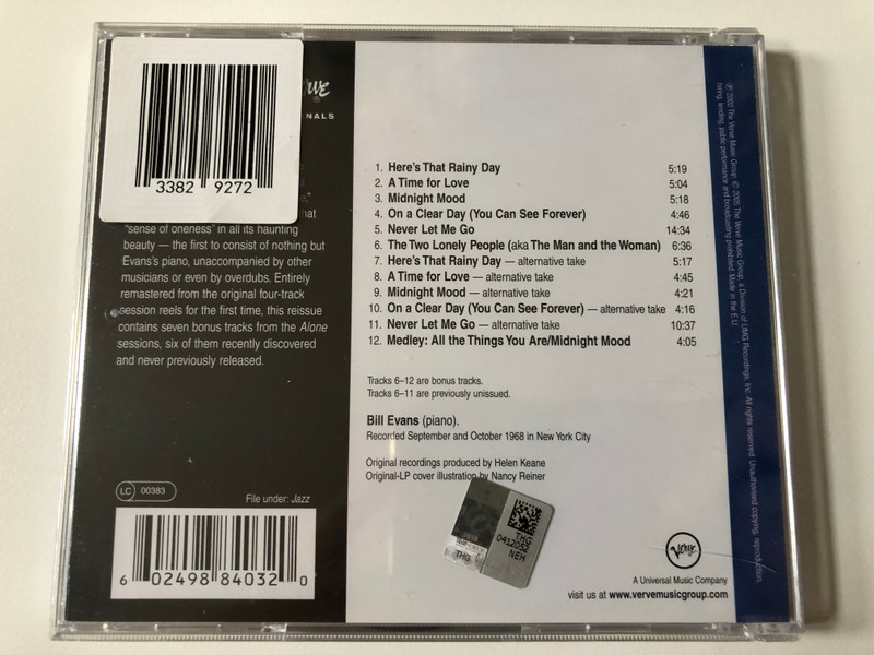 Bill Evans – Alone / Verve Records Audio CD / 0602498840320