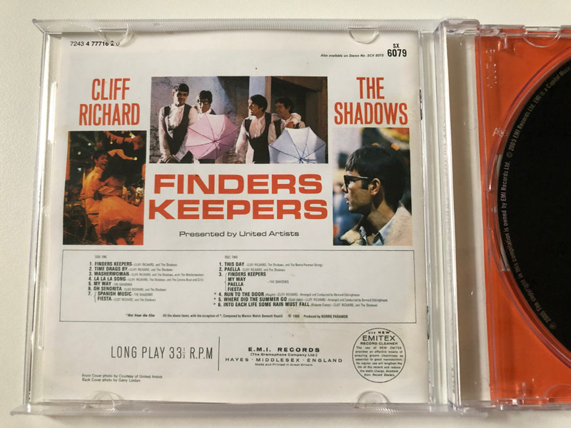 Finders Keepers - Cliff Richard; The Shadows / Digitally Remastered With Bonus Tracks / EMI Audio CD 2005 Stereo / 724347771620