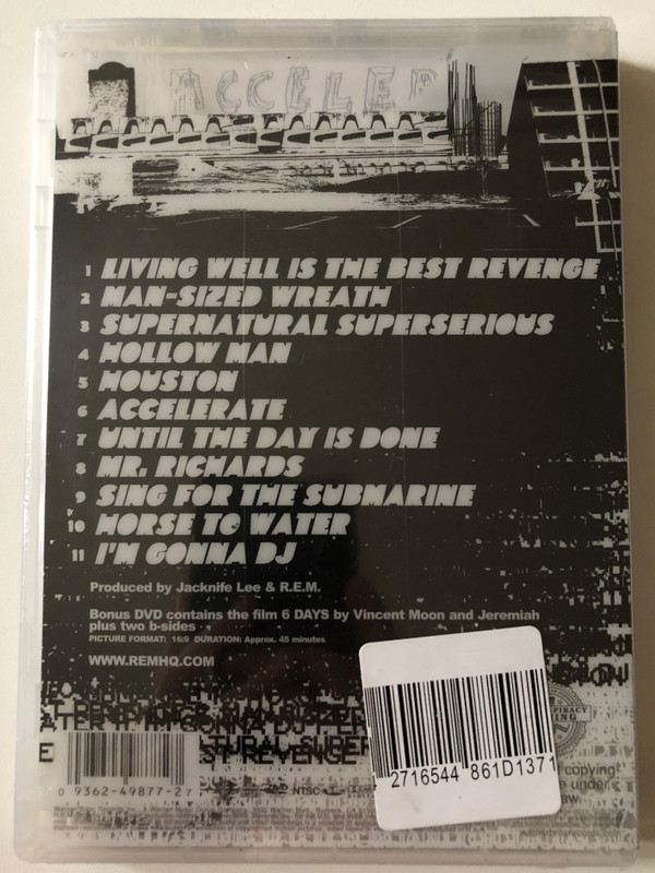 REM – Accelerate / First Studio Album In 4 Years includes 'Supernatural Superserious', 'Hollow Man' and 'Until The Day Is Done'. / Bonus DVD features Vincent Moon film '6 Days' / Warner Bros. Records Audio CD + DVD Video CD 2008 / 440316-2 