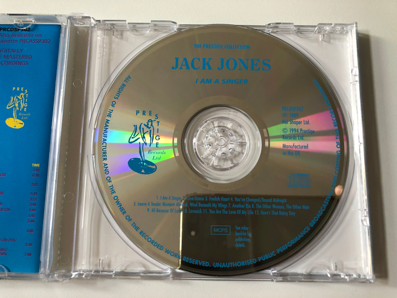 Jack Jones – I Am A Singer / Prestige Records Ltd. Audio CD 1994 / PRCDSP302
