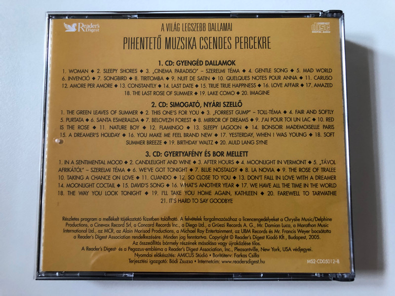 A Vilag Legszebb Dallamai - Pihenteto Muzsika Csendes Percekre / Reader's Digest 3x Audio CD 2005 / MS2-CD05012-1-3