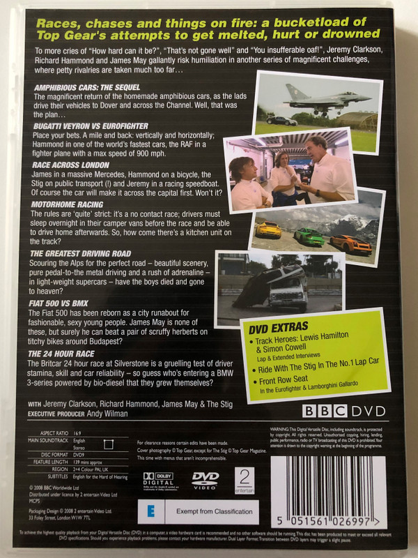 Top Gear: The Challenges 2 / Clarkson, Hamster and Captain Slow - ambitious... but rubbish / Plus Exclusive DVD Extras: More Lewis Hamilton & Simon Cowell; Take A Ride With The Stig; Front Row Seat In The Eurofighter / BBC DVD Video CD 2008 / BBCDVD2699 