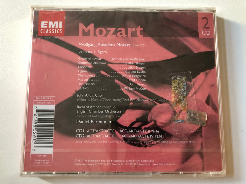 Mozart - Le nozze di Figaro / Fischer-Dieskau, Harper, Blegen, Evans, Berganza, John Alldis Choir, English Chamber Orchestra, Daniel Barenboim / Gemini - The EMI Treasures / EMI Classics 2x Audio CD 2003 / 724358552027