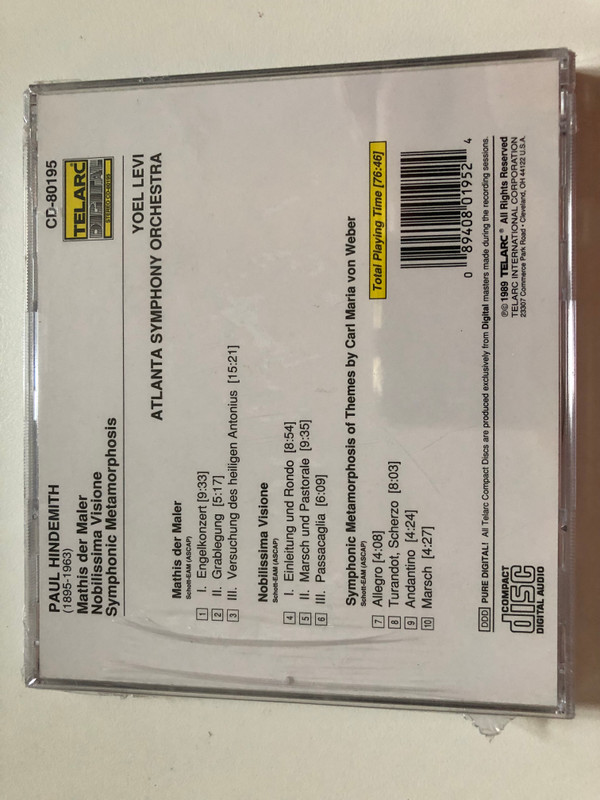 Hindemith - Symphonic Metamorphosis (of themes By Weber); Mathis Der Maler; Nobilissima Visione - Yoel Levi, Atlanta Symphony Orchestra / Telarc Audio CD 1989 / CD-80195