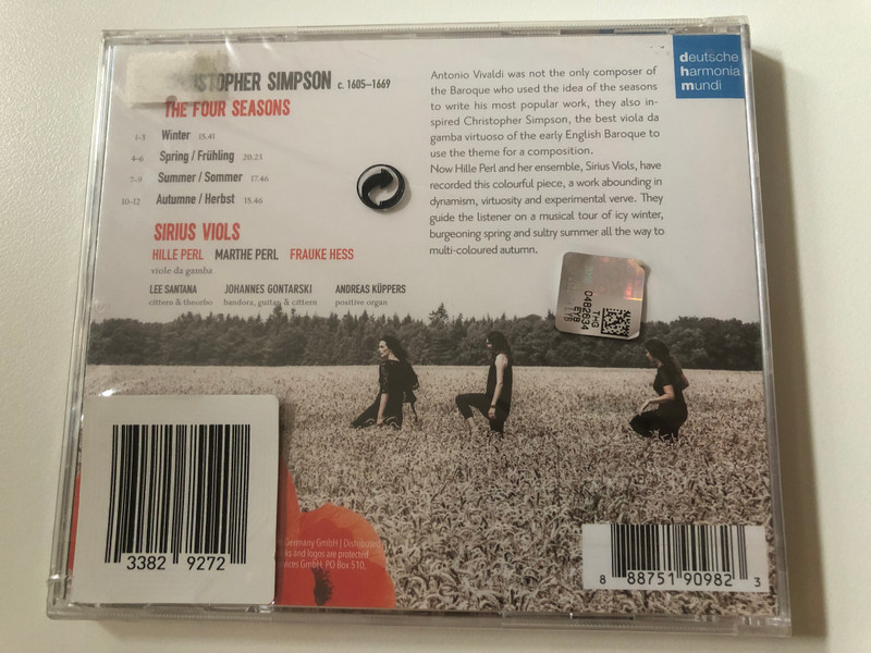 Christopher Simpson ‎- The Four Seasons - Sirius Viols / Hille Perl, Marthe Perl, Frauke Hess / Deutsche Harmonia Mundi Audio CD 2016 / 88875190982