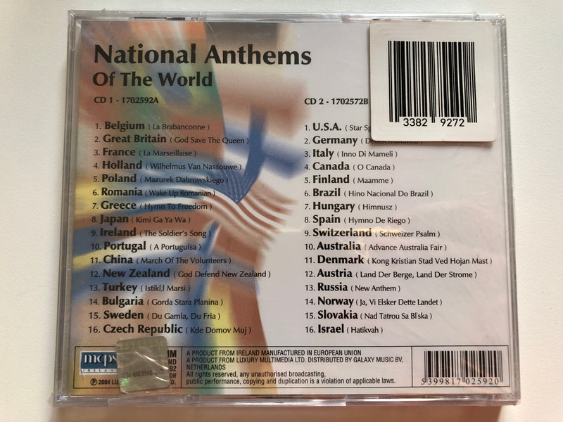 National Anthems (Of The World) / Great Britain; Germany; United States Of America; Spain; Italy; Holland; Portugal; Romania; Greece; Poland; and many others / Double Gold / LMM 2x Audio CD 2004 / 1702592 