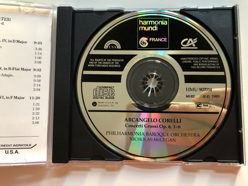 Corelli - Concerti Grossi Op.6 1-6 / Philharmonia Baroque Orchestra, Nicholas McGegan / Harmonia Mundi France Audio CD 1989 / 907014