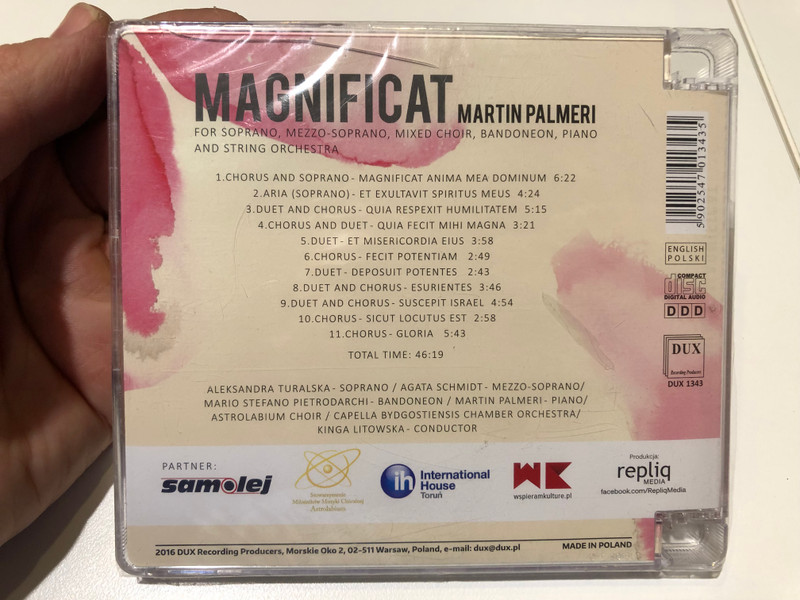 Martin Palmeri - Magnificat / Aleksandra Turalska (soprano), Agata Schmidt (mezzo-soprano), Mario Stefano Pietrodarchi (bandoneon), Martin Palmeri (piano), Astrolabium Choir / DUX Recording Producers Audio CD 2016 / DUX 1343
