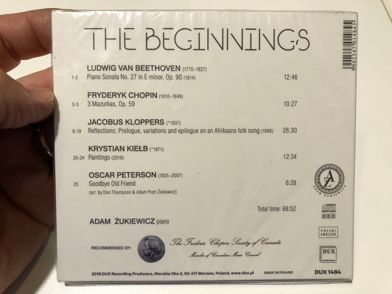 Adam Žukiewicz (piano) - The Beginnings / DUX Recording Producers Audio CD 2018 / DUX 1484