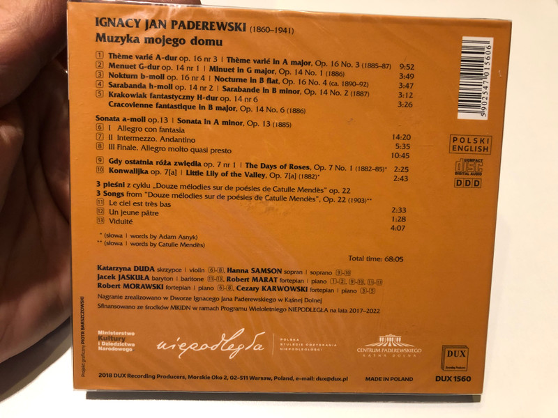 Paderewski - Muzyka mojego domu / DUX Recording Producers Audio CD 2018 / DUX 1560