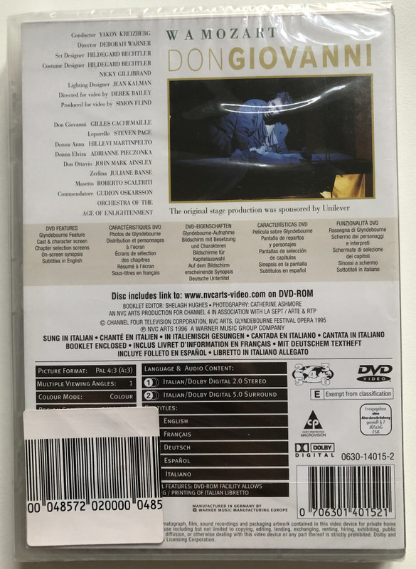 W. A. Mozart Don Giovanni - Conductor Yakov Kreizberg, Director Deborah Warner  Warner Music Vision DVD Video CD 1996  0630-14015-2 (0706301401521)