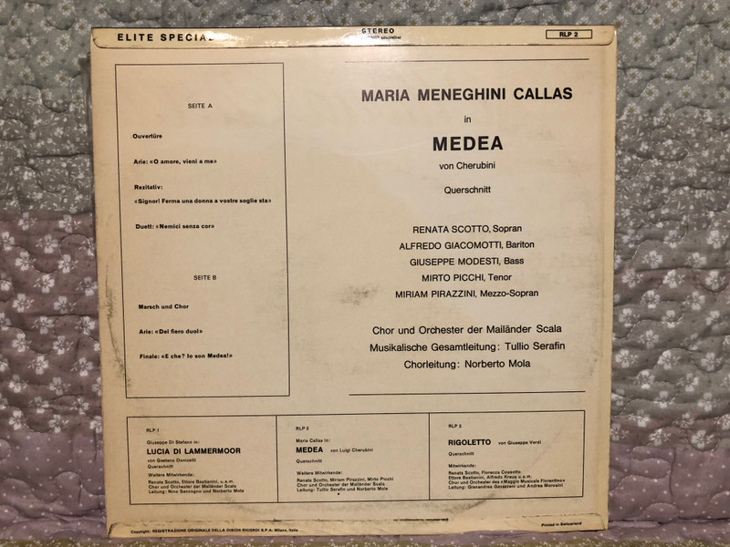 Teatro Alla Scala, Maria Meneghini Callas in Medea di Luigi Cherubini / Elite Special LP Stereo / RLP 2