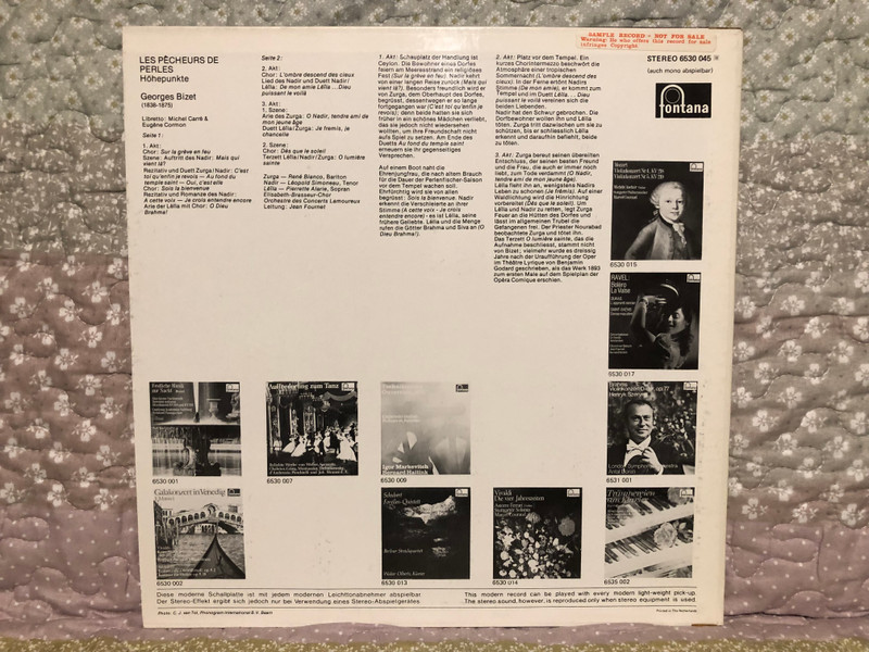 Bizet – Les Pêcheurs De Perles (Hohepunkte) - Pierrette Alarie, Leopold Simoneau, René Bianco, Elisabeth-Brasseur-Chor, Orchestre Des Concerts Lamoureux, Jean Fournet / Fontana LP Stereo / 6530 045 