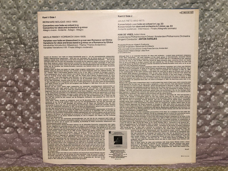 Han De Vries - Romantische Hoboconcerten - 2 / Molique, Rimsky-Korsakov, met het Amsterdams Philharmonisch Orkest, o.l.v. Anton Kersjes / His Master's Voice LP / 5C 063-25 127