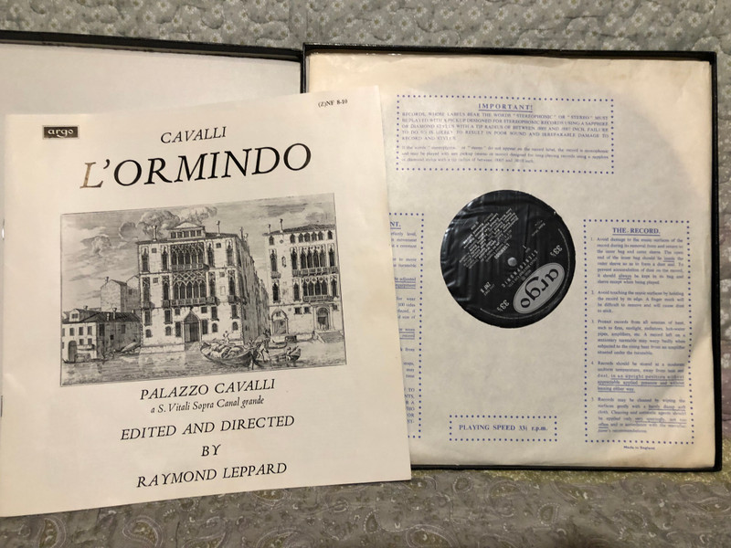 L'Ormindo: Cavalli - Glyndebourne cast, London Philharmonic Orchestra, director: Raymond Leppard / Argo 3x LP Stereo, Box Set 1969 / ZNF 8-10
