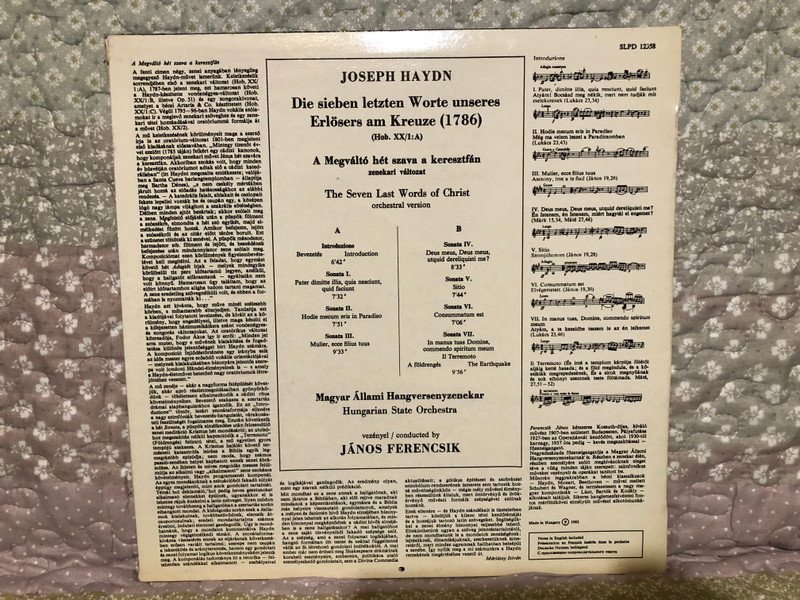 Haydn - The Seven Last Words Of Christ (Orchestral Version) / Hungarian State Orchestra, János Ferencsik / Hungaroton LP Stereo 1982 / SLPD 12358 
