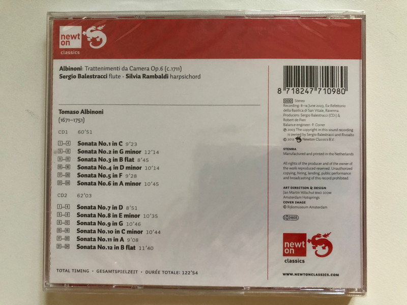 Albinoni - Trattenimenti da camera Op. 6 - Sergio Balestracci (flute), Silvia Rambaldi (harpsichord) / Newton Classics 2x Audio CD 2012 / 8802098