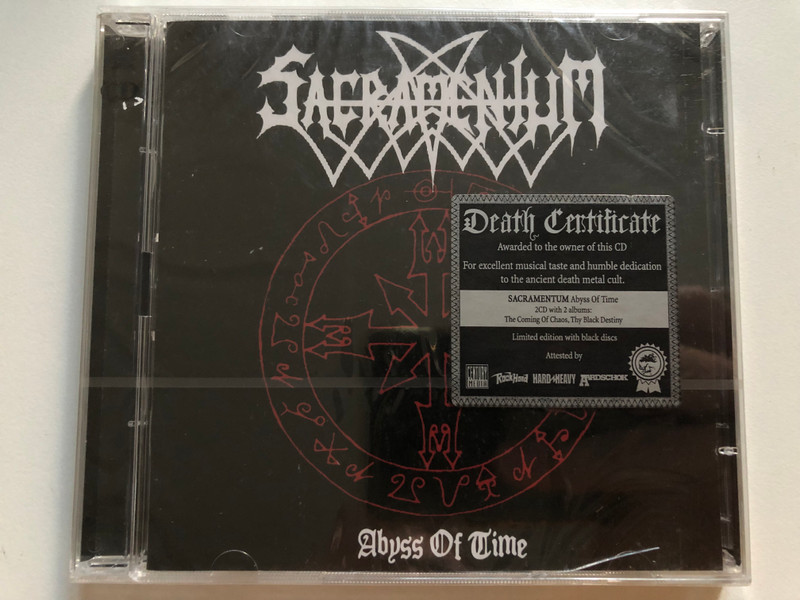 Sacramentum – Abyss Of Time / Awarded to the owner of this CD. For excellent musical taste and humble dedication to the ancient death metal cult. / Limited Edition with black discs / Century Media 2x Audio CD 2008 / 9978392