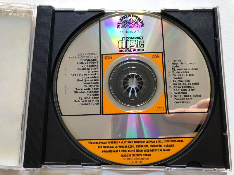 Jožka Černý - Zpívá Populární Moravské A Slovenské Lidové Písně = sings popular Moravian and Slovak folk songs - Kapela Petra Olivy / Supraphon Audio CD 1989 Stereo / 11 0405-2