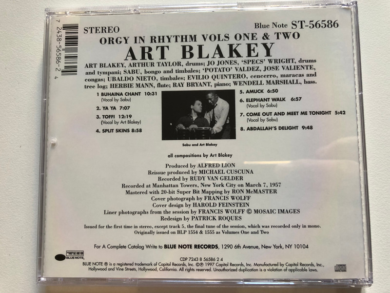 Art Blakey – Orgy In Rhythm: Volumes One & Two / Blue Note Connoisseur Series / Blue Note Audio CD 1987 Stereo / CDP 7243 8 56586 2 4