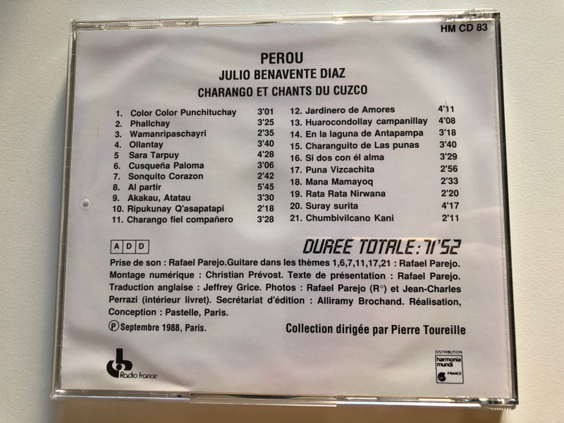 Perou - Julio Benavente Diaz - Charango Et Chants Du Cuzco / Ocora Auido CD 1988 / C 559037
