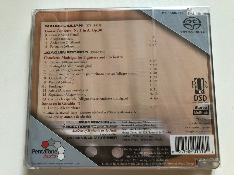 Mauro Giuliani: Guitar Concerto No. 1 in A, Op. 30 / Joaquin Rodrigo: Concierto Madrigal; Sones en la Giralda / Pepe Romero, Angel Romero, Academy Of St. Martin-in-the-Fields / PentaTone classics Hybrid Disc 2004 / PTC 5186 141
