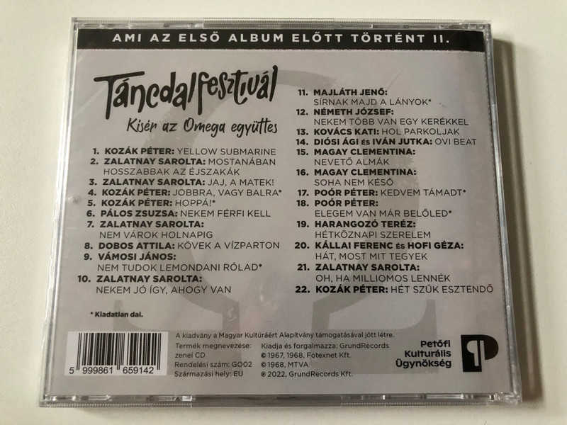 Táncdalfesztivál - A fellépőket kíséri az Omega együttes / GrundRecords Audio CD 2022 / GO02 (5999861659142)