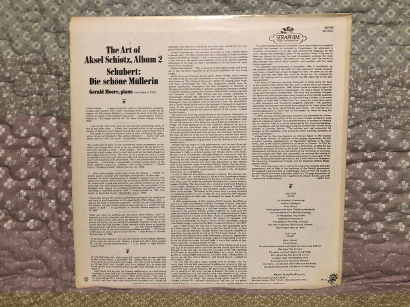 The Art of Aksel Schiøtz, Schubert - Album 2: Schubert: Die Schöne Müllerin - Gerald Moore (piano) / Recorded in 1945 / Great Recordings Of The Century / Seraphim LP Mono / 60140