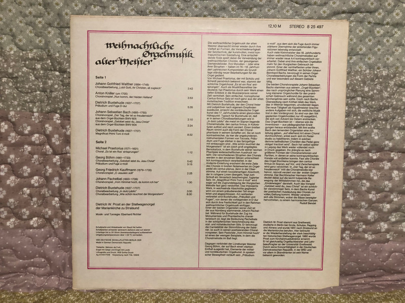 Weihnachtliche Orgelmusik Alter Meister / ETERNA LP Stereo / 8 25 497Weihnachtliche Orgelmusik Alter Meister / ETERNA LP Stereo / 8 25 497