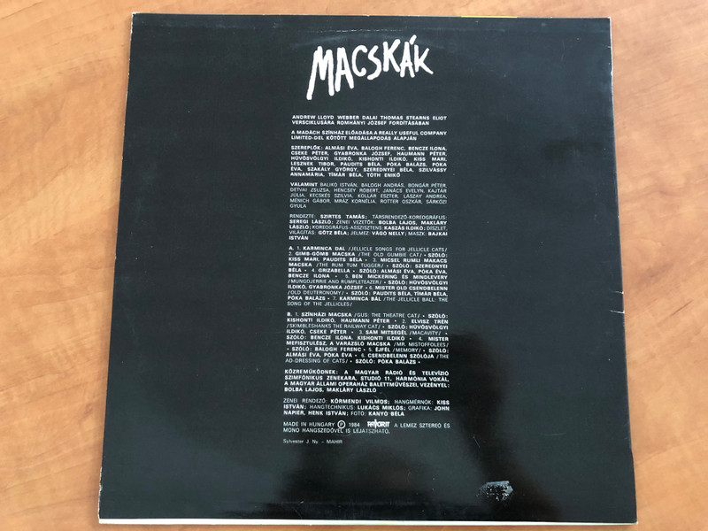 Andrew Lloyd Webber – Cats / Zenes Reszletek A Madach Szinhaz, Macskak Eloadasabol / Favorit LP Stereo 1984 / SLPM 17837