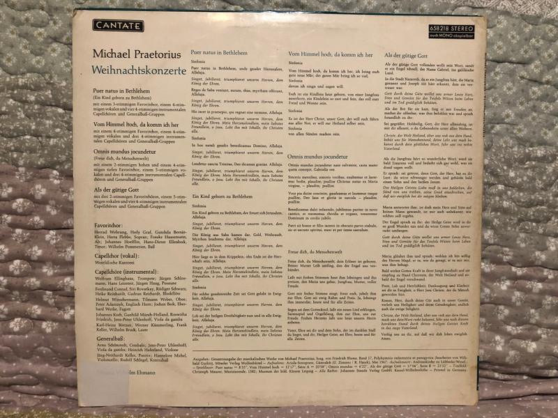 Michael Praetorius: Weihnachtskonzerte - Westfälische Kantorei, Wilhelm Ehmann / Cantate LP Stereo / 658 218 
