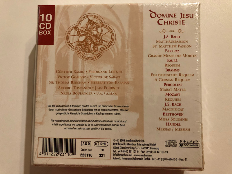 Domine Jesu Christe - Die Grossen Geistlichen Vokalwerke = The Great Religious Vocal Works / J. S. Bach - Matthauspassion, St. Matthew Passion; Berlioz - Grande Messe Des Mortes; Faure - Requiem / Documents 10x Audio CD 2005 / 223110