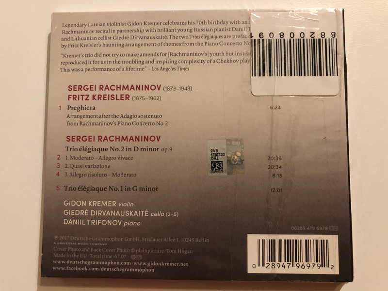 Preghiera - Rachmaninov: Piano Trios - Kremer, Dirvanauskaitė, Trifonov / Deutsche Grammophon Audio CD 2017 / 479 6979