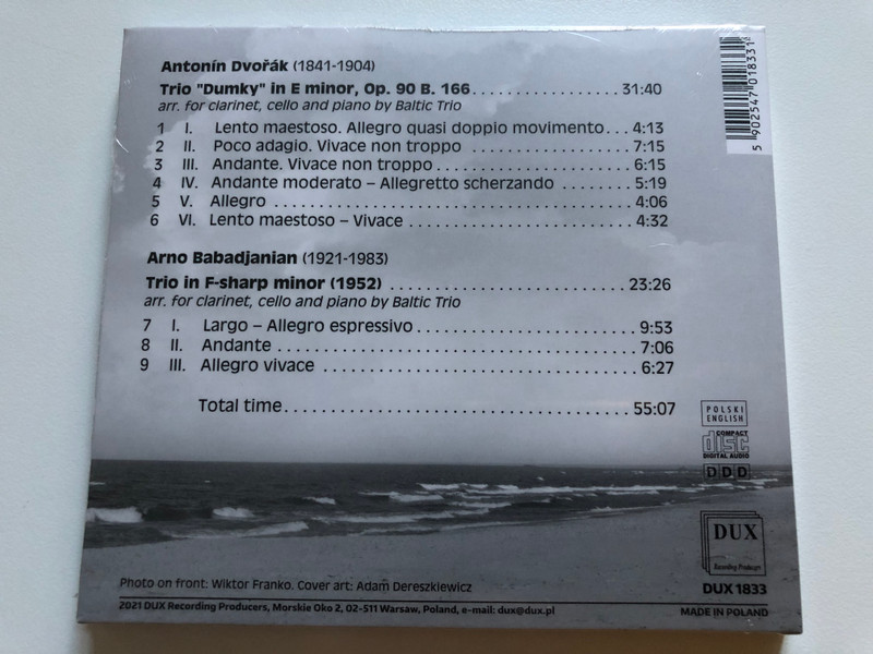 Dvorak, Babadjanian - Baltic Trio: Andrzej Wojciechowski (clarinet), Maciej Kulakowski (cello), Miroslawa Sumlinska (piano) / DUX Recording Producers Audio CD 2021 / DUX 1833