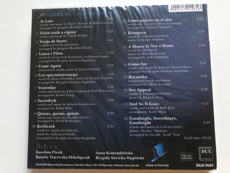 Be Four - No Kidding / DUX Recording Audio CD 2019 / DUX 1461