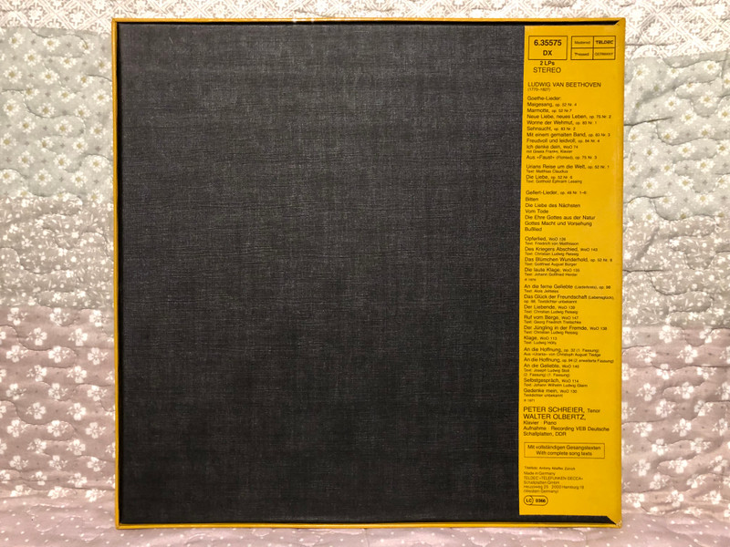 Peter Schreier: Beethoven-Lieder - An Die Ferne Geliebte; Maigesang; Die Liebe; Flohlied; u. a. / Telefunken 2x LP, Stereo, Box Set 1976 / 6.35575