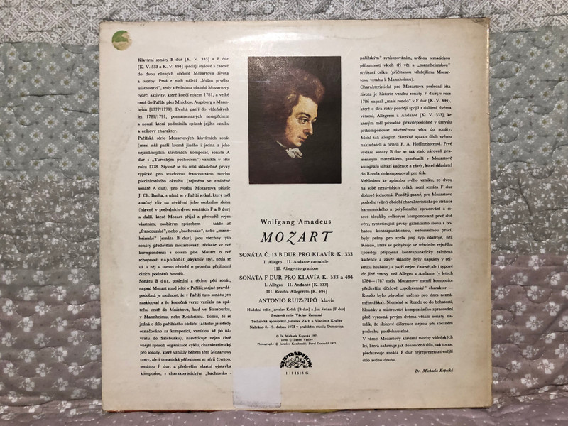 W.A.Mozart – Sonáty Pro Klavír / Supraphon LP / 1 11 1618 G