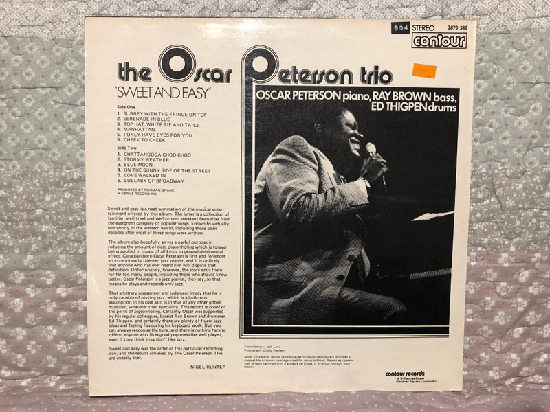 The Oscar Peterson Trio – Sweet And Easy / Including: Serenade In Blue, I Only Have Eyes For You, Love Walked In, Lullaby Of Broadway / Metro Records LP Stereo / 2870 386