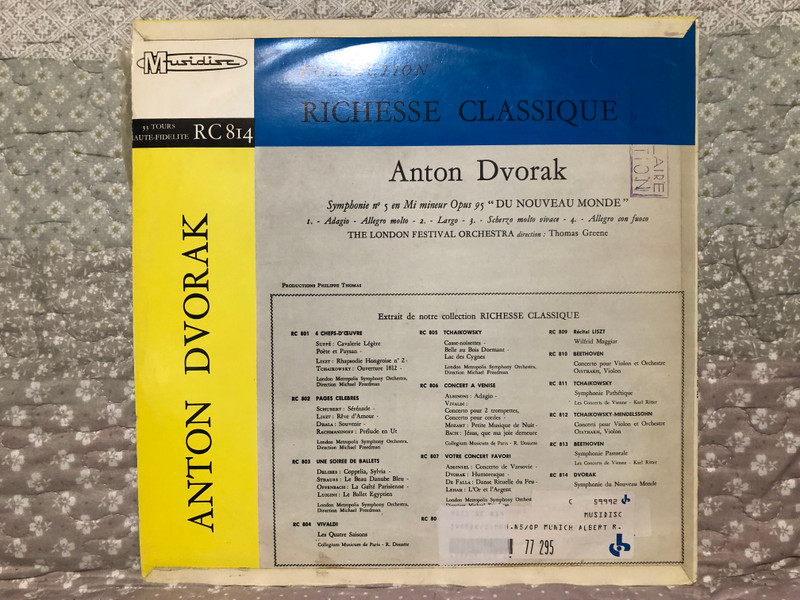 Anton Dvorak - Symphonie N°5 en Mi mineur opus "Du Nouveau Monde" - The London Festival Symphony Orchestra, Thomas Greene / Collection Richesse Classique / Musidisc LP / RC 814