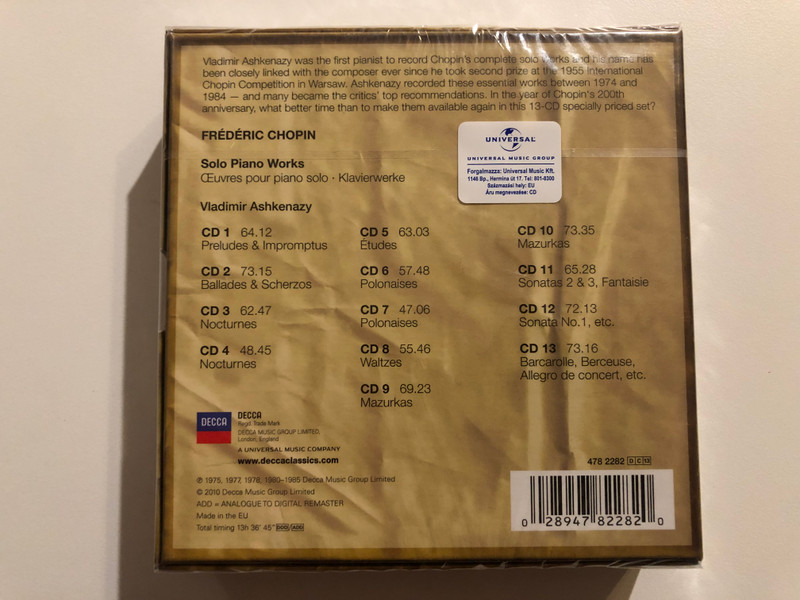 Chopin: Solo Piano Works - Vladimir Ashkenazy / Collectors Edition / Decca 13x Audio CD, Box Set 2010 / 478 2282
