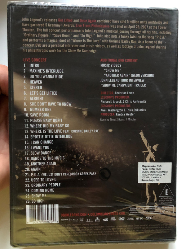 John Legend - Live From Philadelphia DVD Full Concert Performance / Director: Christian Lamb (886972860794)