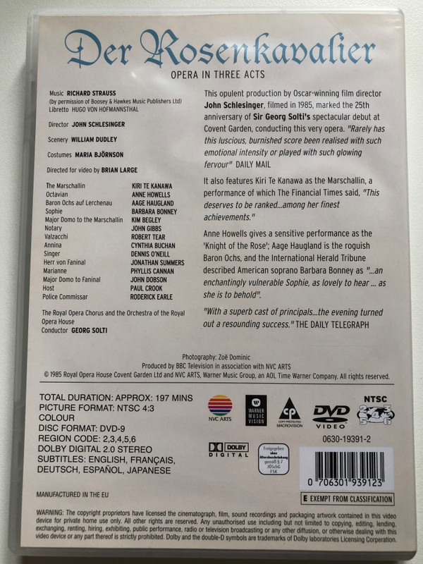 Le Chevalier a la Rose / Opera / DVD / Actors: Kiri Te Kanawa, Anne Howells / Directors: Brian Large (0706301939123)