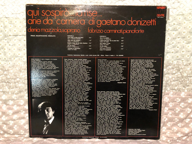 Qui Sorpirò ... Là Rise ... Arie Da Camera di Gaetano Donizetti / Denia Mazzola (soprano), Fabrizio Carminati (pianoforte) / Sipario Dischi LP Stereo / CS 9