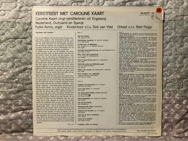 Kerstfeest met Caroline Kaart - Feike Asma (orgel) / Philips LP Mono / 844 022 PY