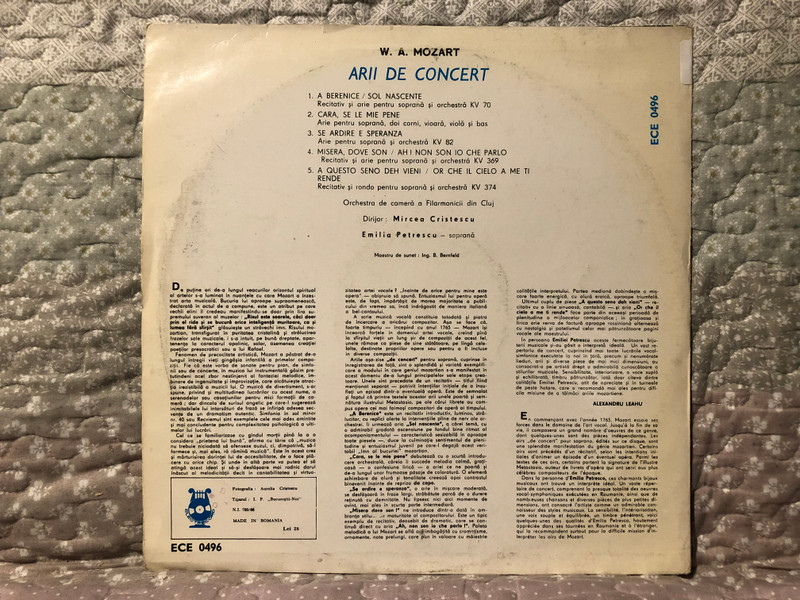 Mozart: Arii De Concert - Emilia Petrescu (soprana) / Electrecord LP / ECE 0496
